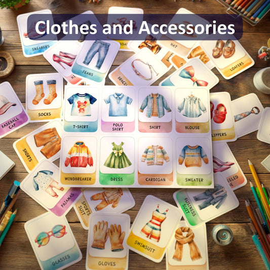 56 Clothes and Accessories Printable Flashcards
