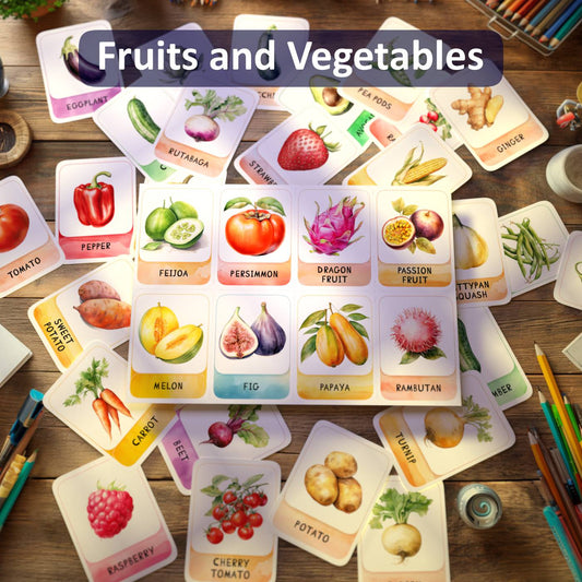 120 Fruits and Vegetables Printable Flashcards